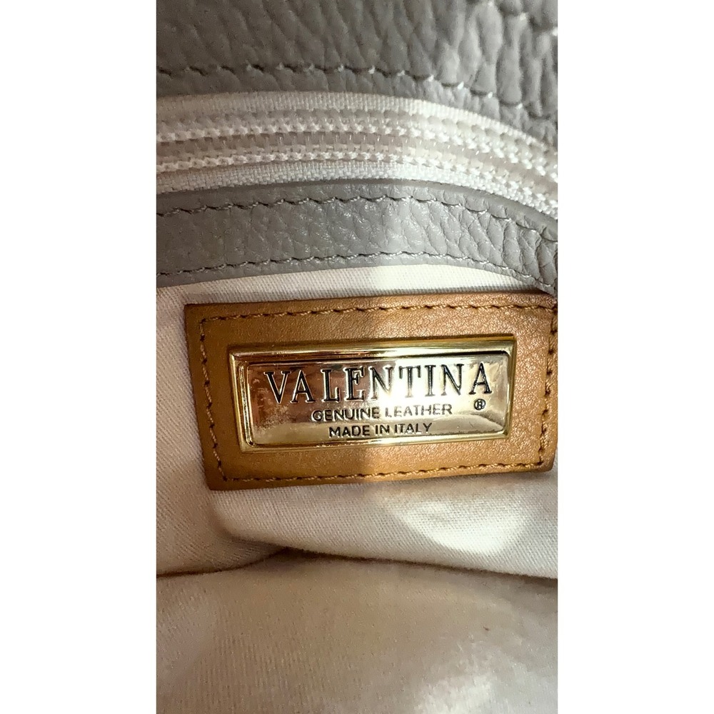 Valentina Italy Pebbled Leather Satchel Crossbody Bag Taupe Cognac Two Tone - Picture 5 of 8